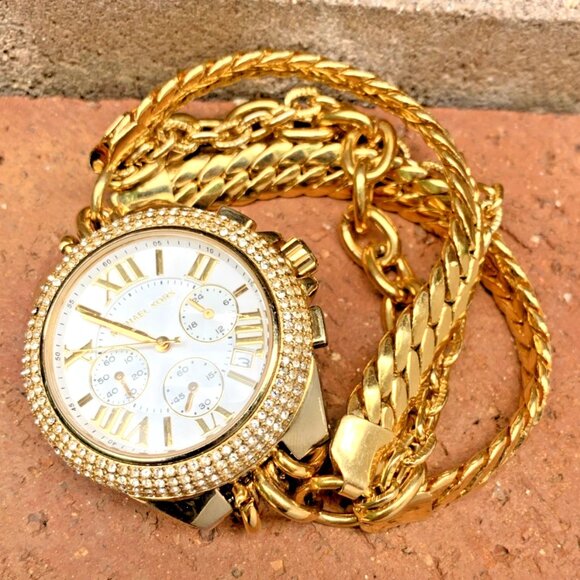 Michael Kors Camille MK5756 Pavé Custom Multi-Chain Gold-Tone Chronograph Watch - Picture 1 of 11